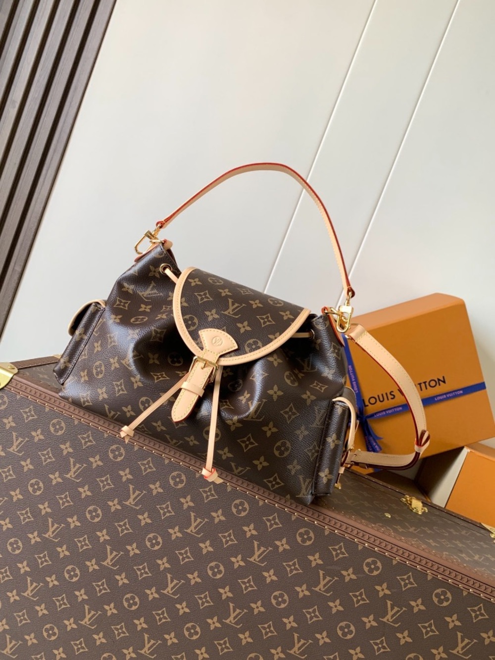 Louis Vuitton Monogram Canvas Drawstring Tote in Brown with Natural Leather Trim